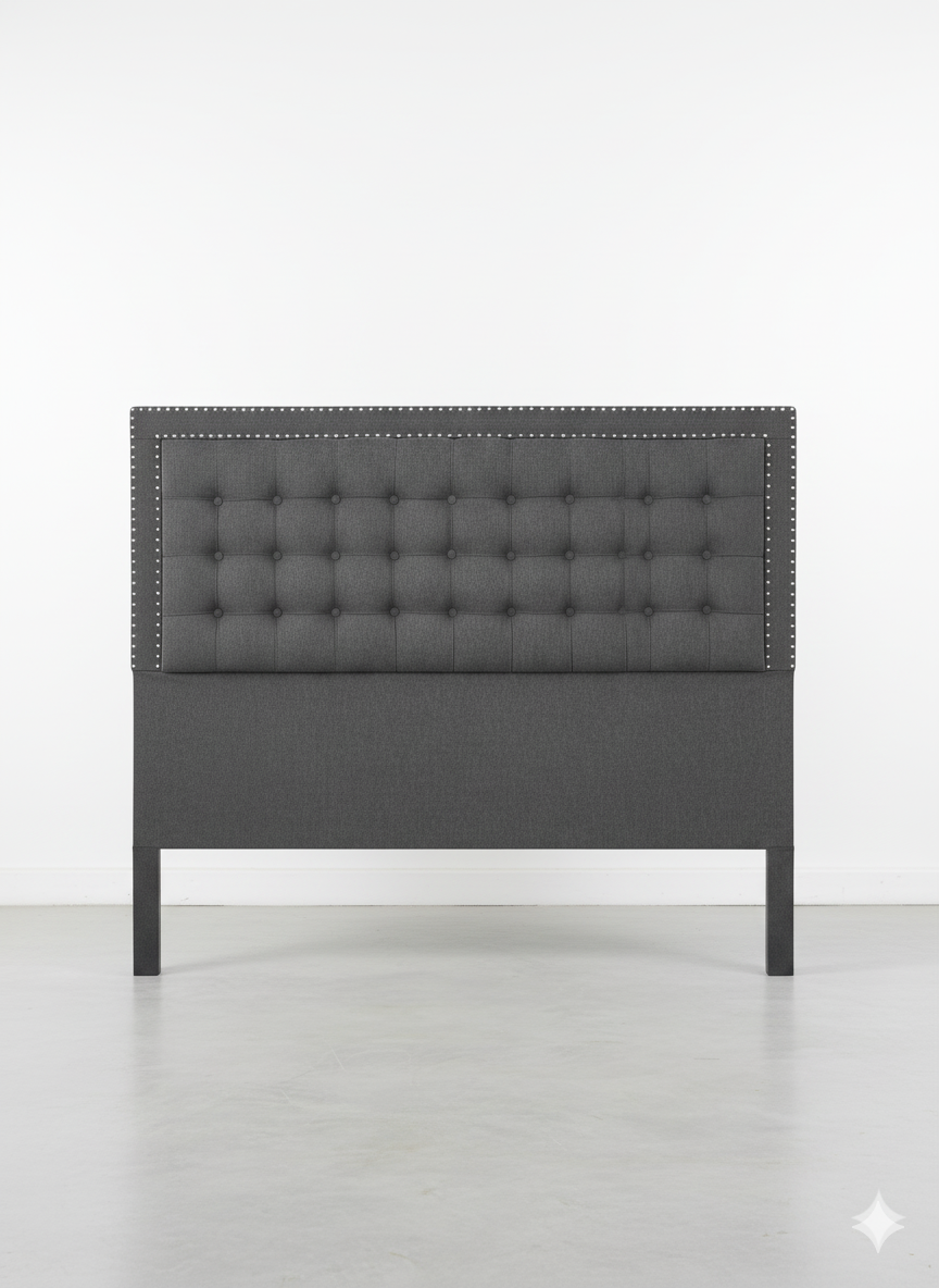 Espaldar Cuadrado Gris con Tachas y Patas Largas